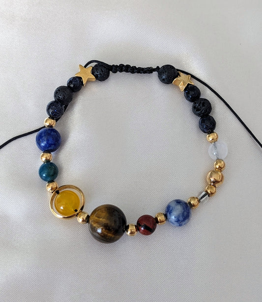 Bracelet en pierre naturelle bijou artisanal, lithothérapie, bien-être, énergie positive, protection, création unique, fait main, accessoire spirituel, cadeau original, système solaire œil du tigre sodalite