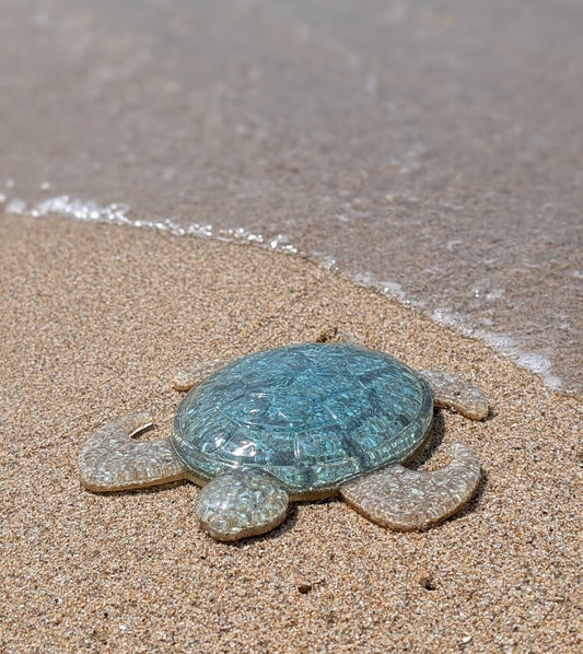Tortue décoration sur le thème de l'océan avec du véritable sable fait à la main en résine