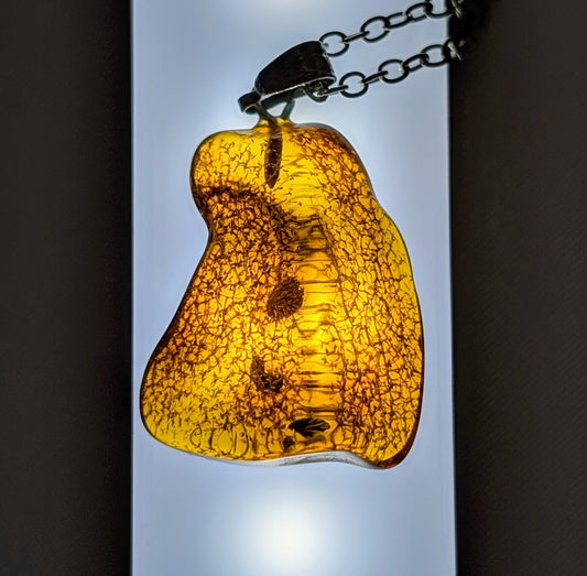 Collier fait main en ambre baltique naturel, pierre de couleur miel montée sur chaîne en acier inoxydable hypoallergénique, bijou artisanal pour femme, style bohème et lithothérapie