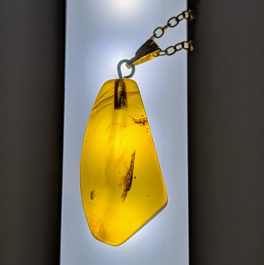 Collier fait main en ambre baltique naturel, pierre de couleur miel montée sur chaîne en acier inoxydable hypoallergénique, bijou artisanal pour femme, style bohème et lithothérapie