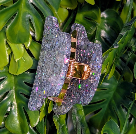 Pince à cheveux de 7 cm faite main en résine pailletée, accessoire tendance pour femme, tenue parfaite, idéale pour toutes coiffures.