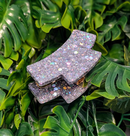 Pince à cheveux de 7 cm faite main en résine pailletée, accessoire tendance pour femme, tenue parfaite, idéale pour toutes coiffures.