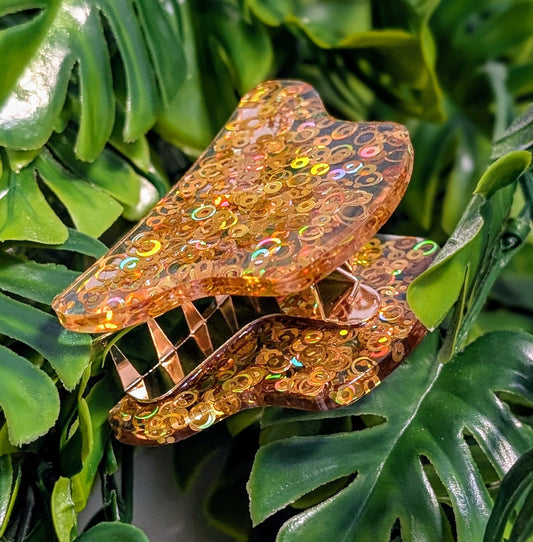 Pince à cheveux de 7 cm faite main en résine pailletée, accessoire tendance pour femme, tenue parfaite, idéale pour toutes coiffures.