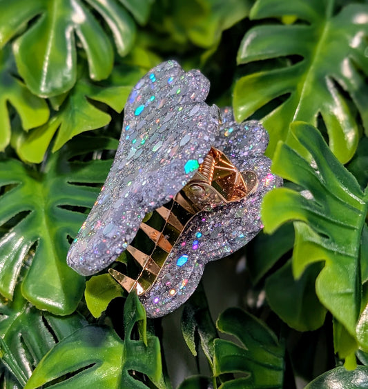 Pince à cheveux de 7 cm faite main en résine pailletée, accessoire tendance pour femme, tenue parfaite, idéale pour toutes coiffures.