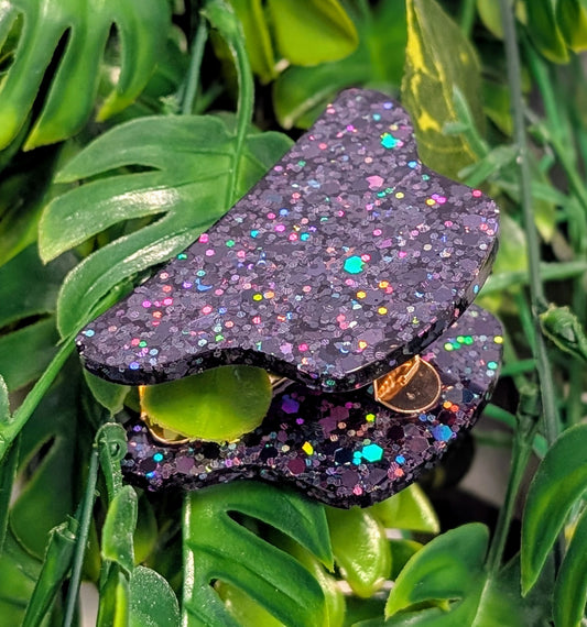 Pince à cheveux de 7 cm faite main en résine pailletée, accessoire tendance pour femme, tenue parfaite, idéale pour toutes coiffures.